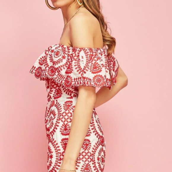 Off-Shoulder Embroidered Romper - Picture 4 of 7